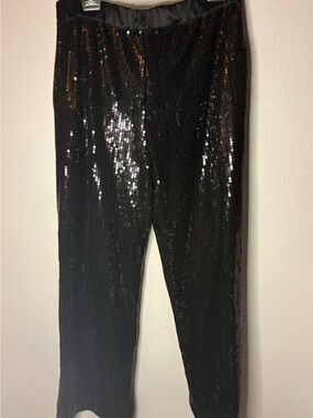 Sequin Black Flowy Pocket Pants NWT Size Large